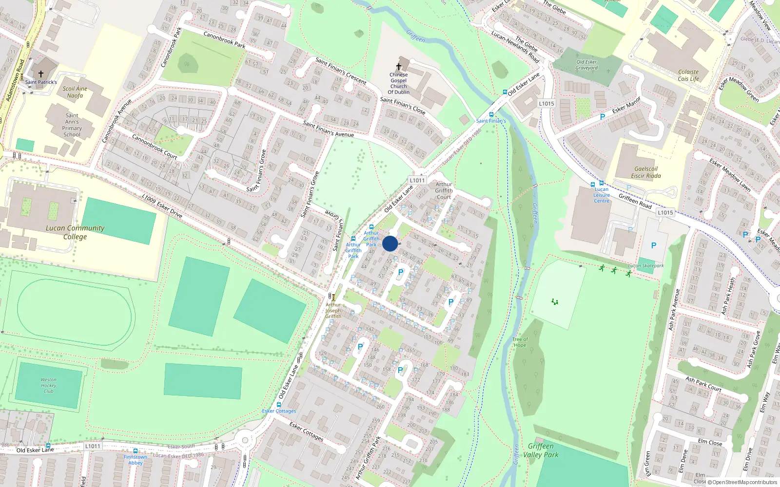 Overhead map showing the location of 35 Arthur Griffith Park, Lucan