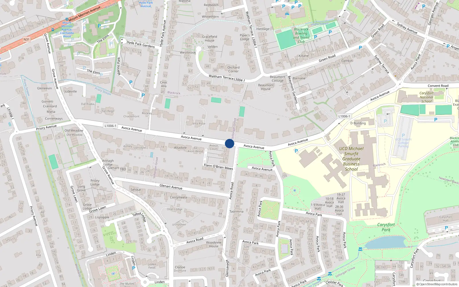Overhead map showing the location of 35 Avoca Avenue, Blackrock