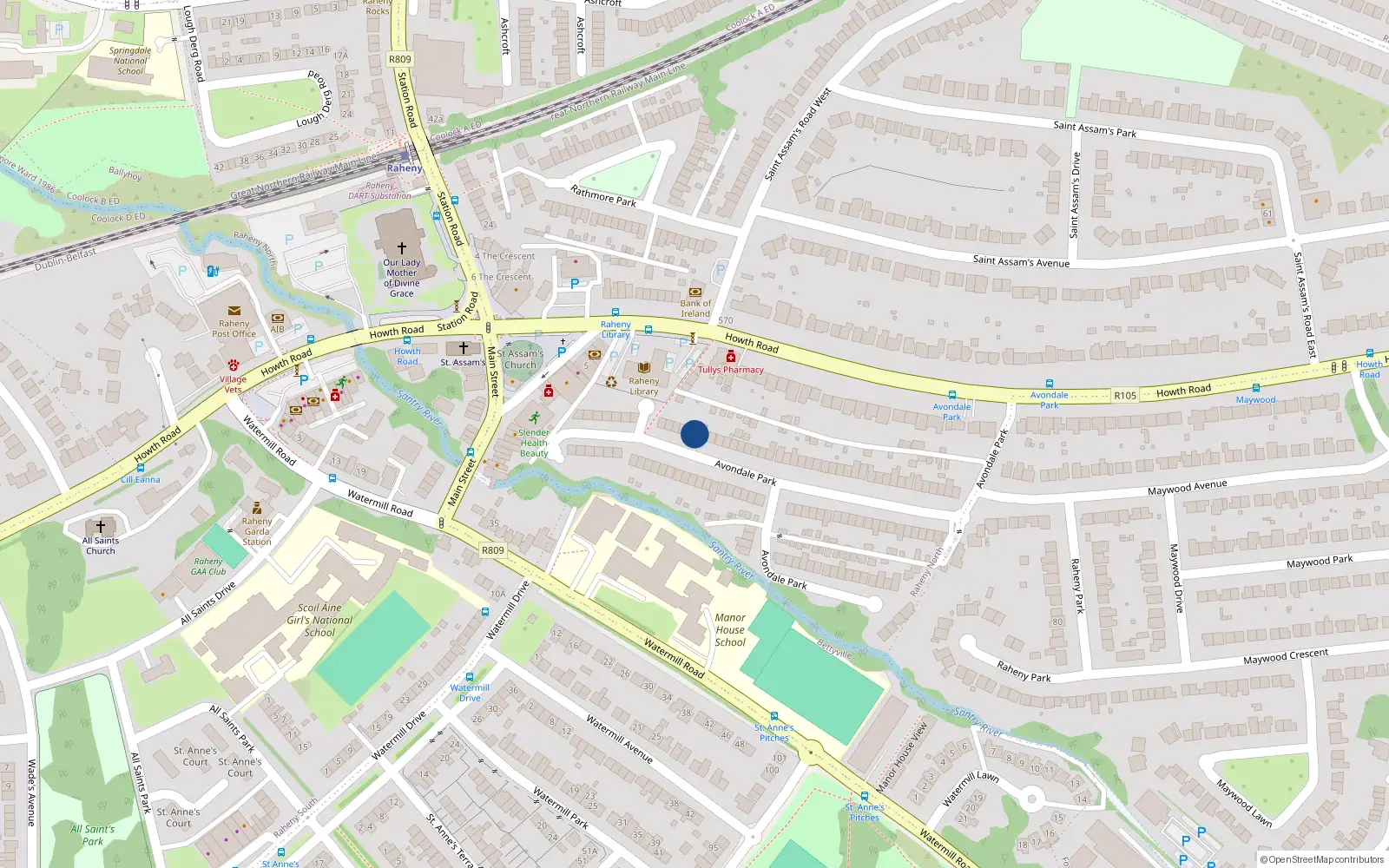 Overhead map showing the location of 35 Avondale Park, Raheny, Dublin 5