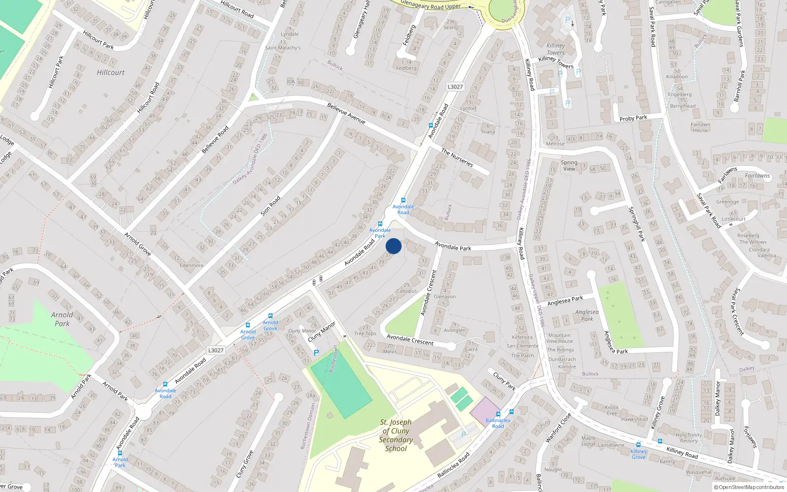 Overhead map showing the location of 35 Avondale Road, Killiney, Dublin