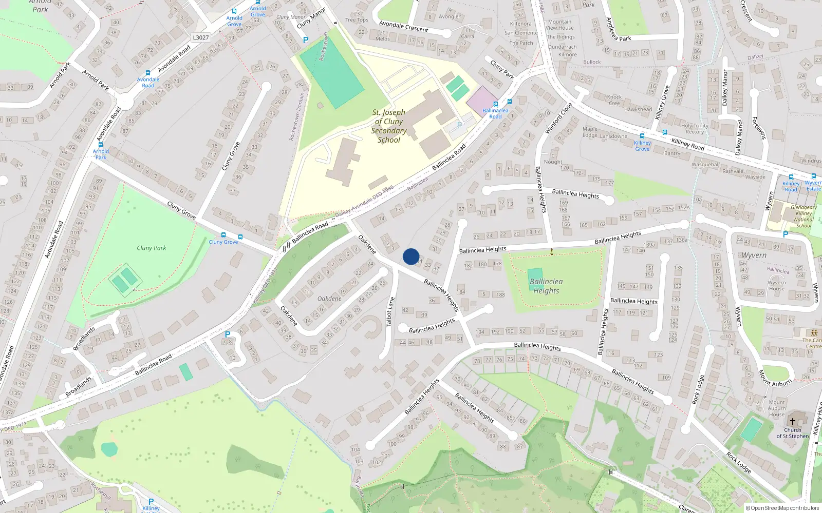 Overhead map showing the location of 35 Ballinclea Heights, Killiney
