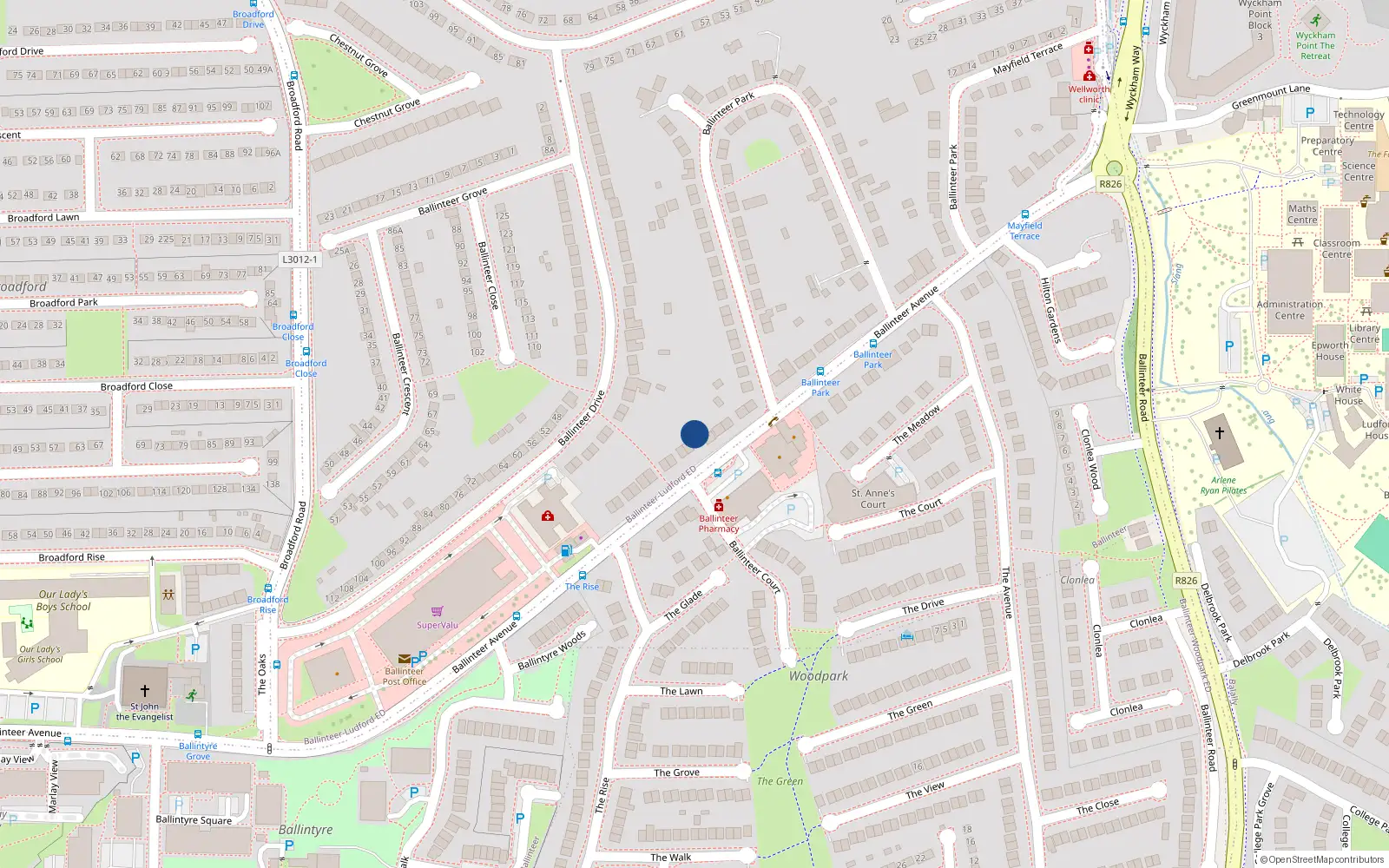 Overhead map showing the location of 35 Ballinteer Avenue, Dublin 16