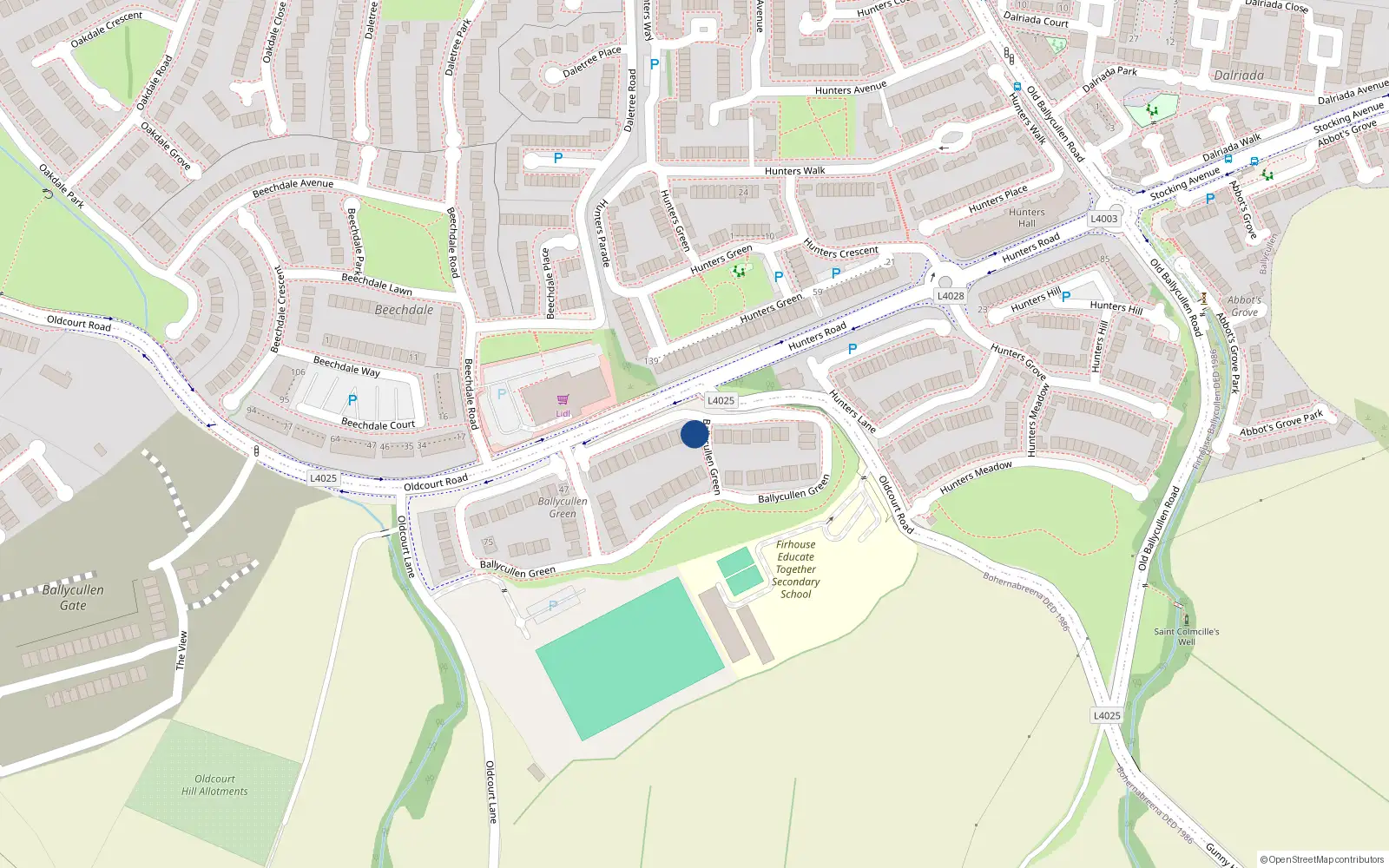 Overhead map showing the location of 35 Ballycullen Green, Dublin 24