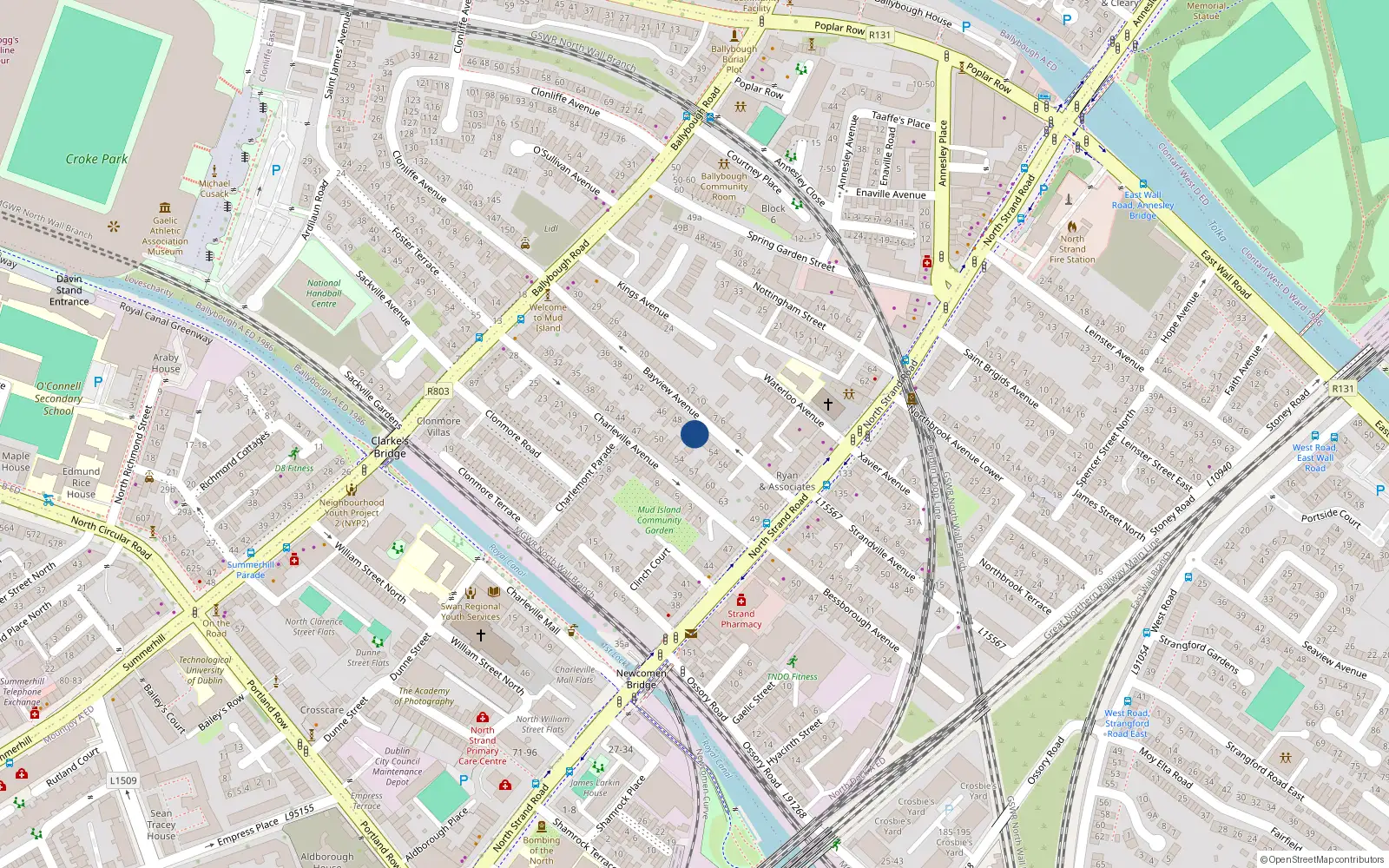 Overhead map showing the location of 35 Bayview Avenue, Dublin 3