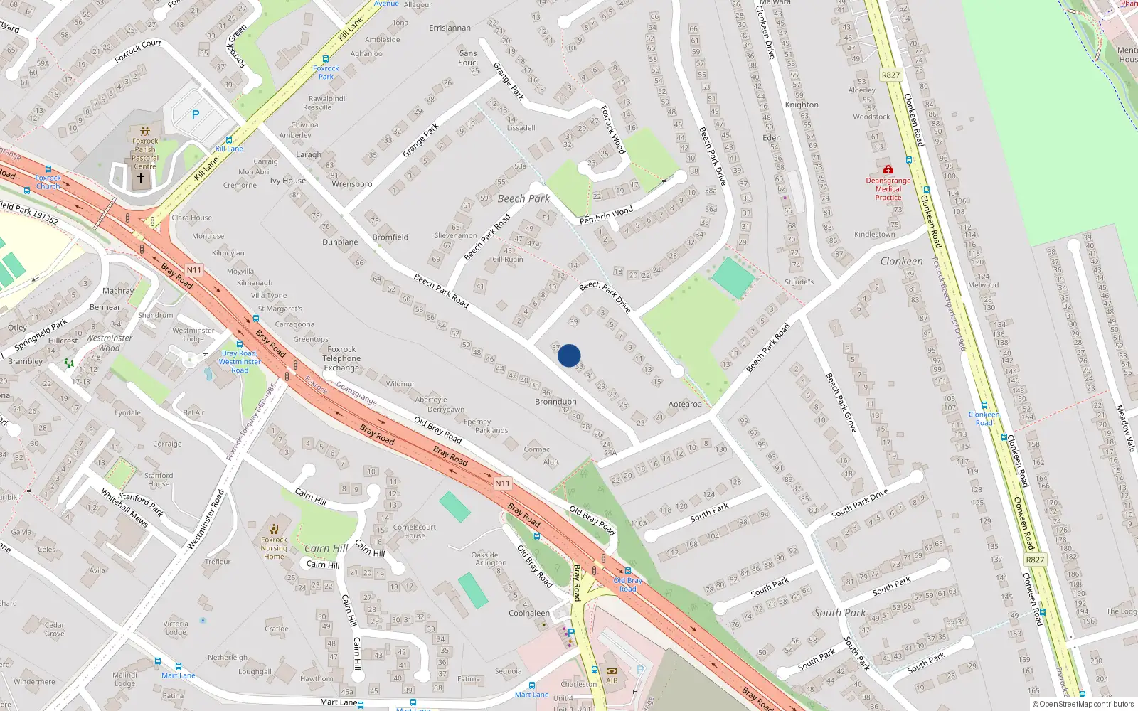 Overhead map showing the location of 35, 35 Beech Park Road, Dublin 18
