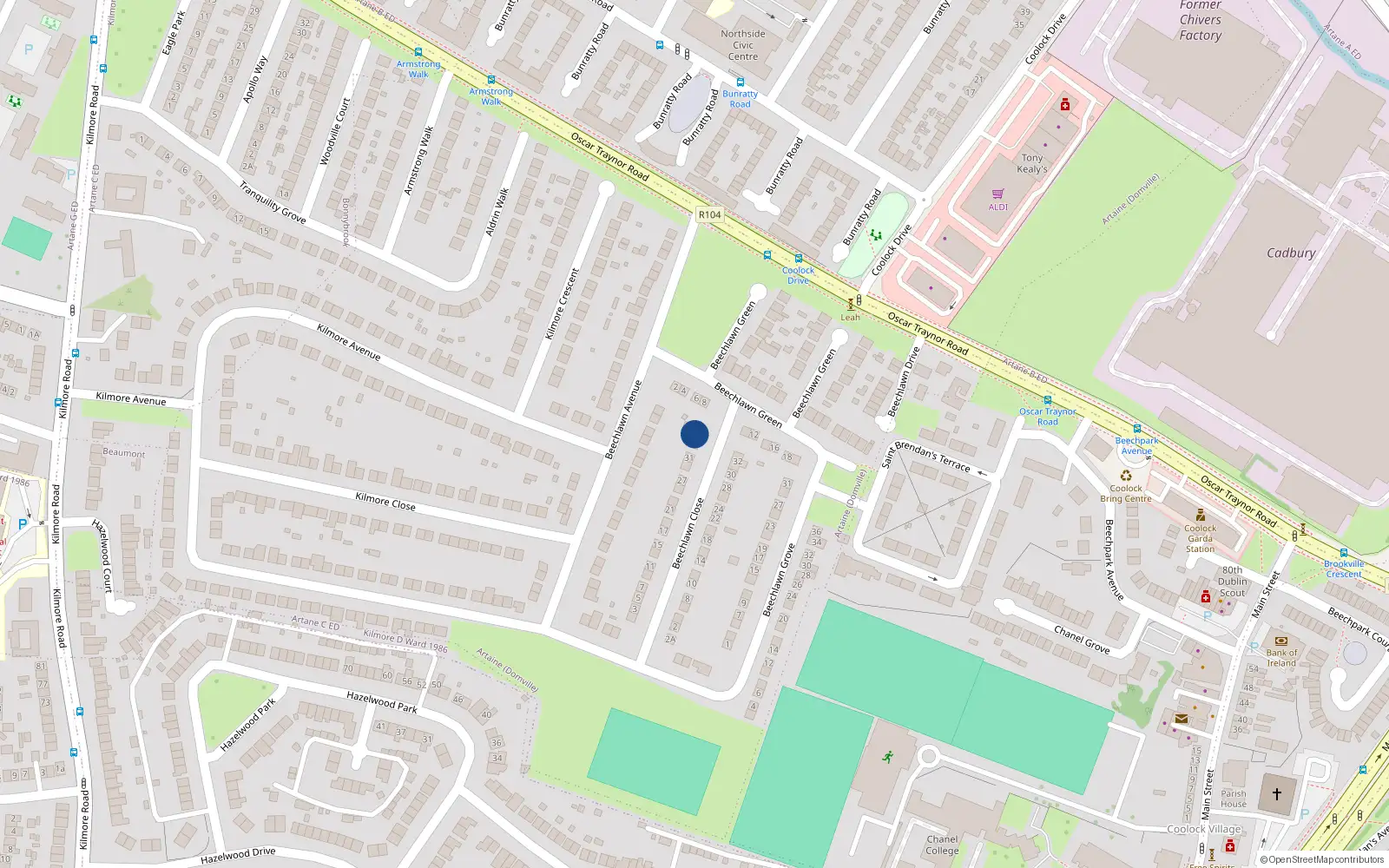 Overhead map showing the location of 35 Beechlawn Close, Artane, Dublin 5