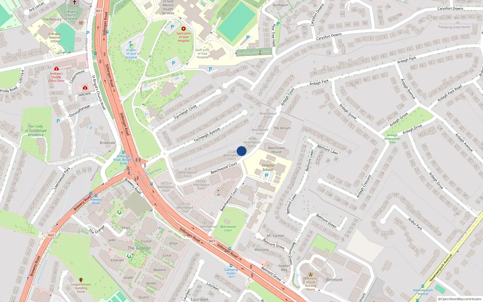 Overhead map showing the location of 35 Beechwood Court, Stillorgan Road, Blackrock