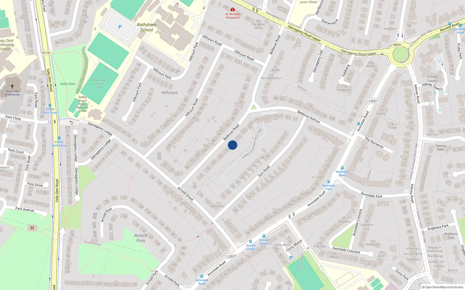 Overhead map showing the location of 35 Bellevue Road, Dublin