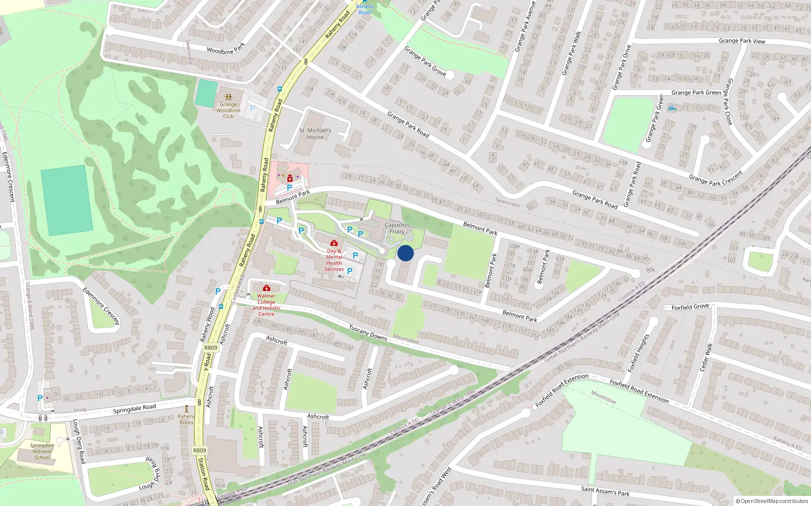 Overhead map showing the location of 35 Belmont Square, Raheny, Dublin 5