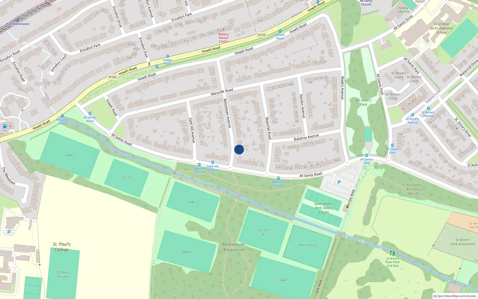 Overhead map showing the location of 35 Bettystown Avenue, Raheny, Dublin 5
