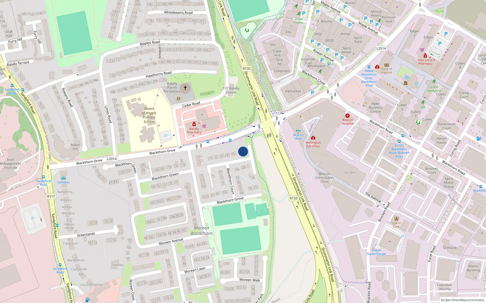 Overhead map showing the location of 35 Blackthorn Court, Dublin 16
