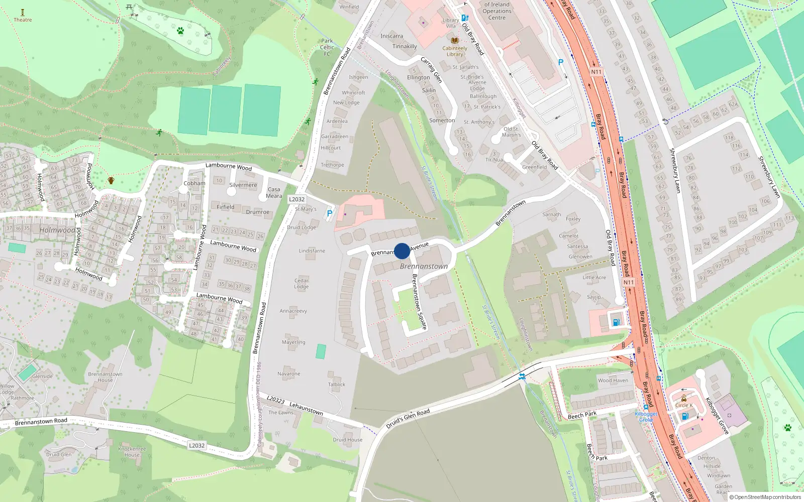 Overhead map showing the location of 35 Brennanstown Avenue, Cherrywood