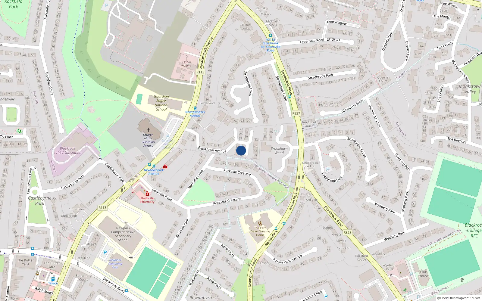 Overhead map showing the location of 35 Brooklawn Avenue, Blackrock, Dublin