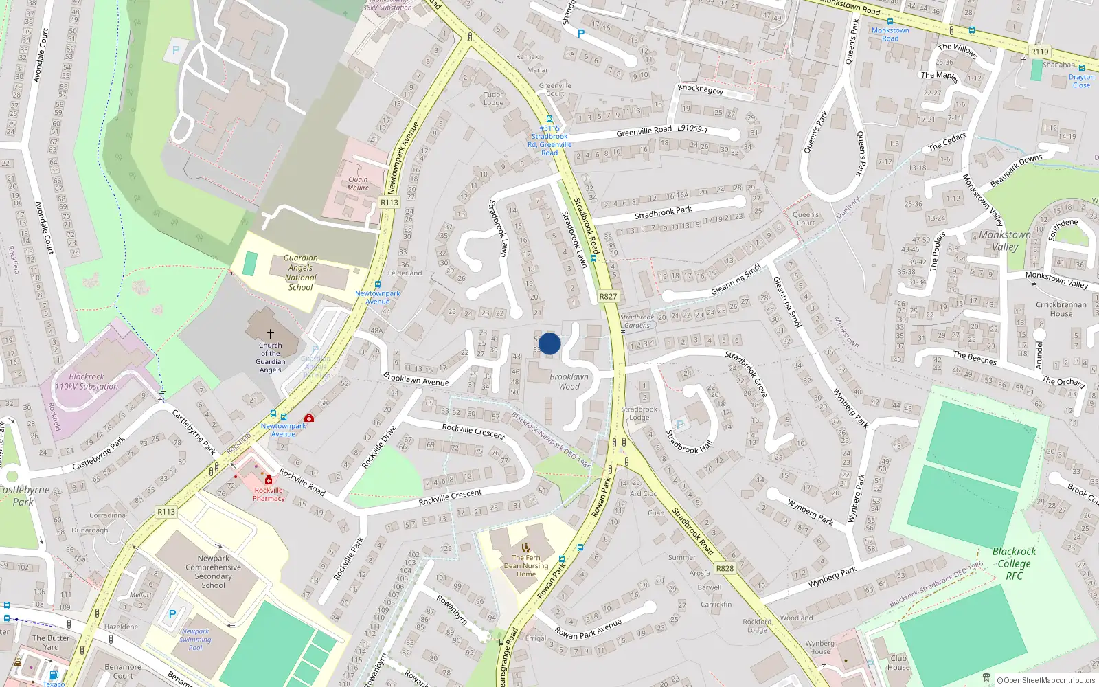 Overhead map showing the location of 35, 35 Brooklawn Wood, Monkstown