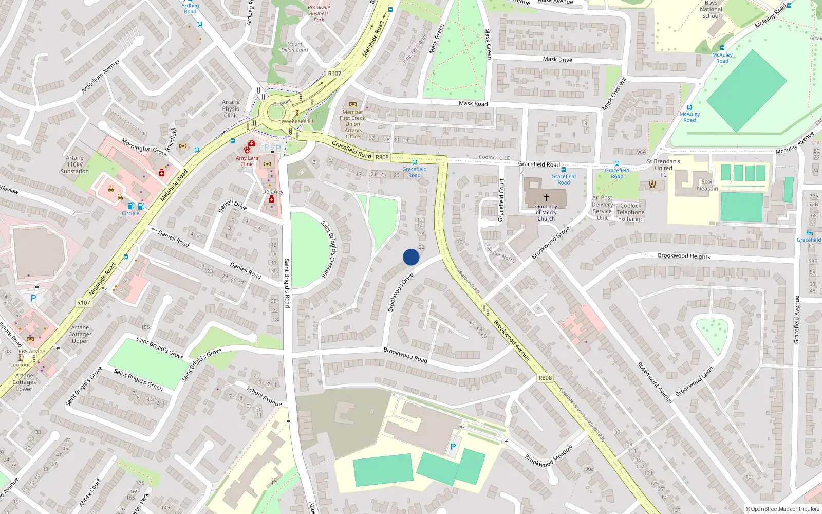 Overhead map showing the location of 35 Brookwood Drive, Dublin 5