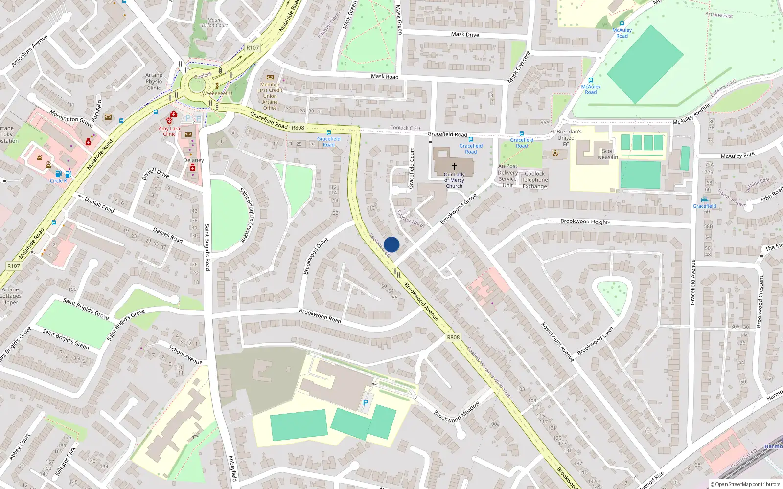 Overhead map showing the location of 35 Brookwood Avenue, Artane, Dublin 5