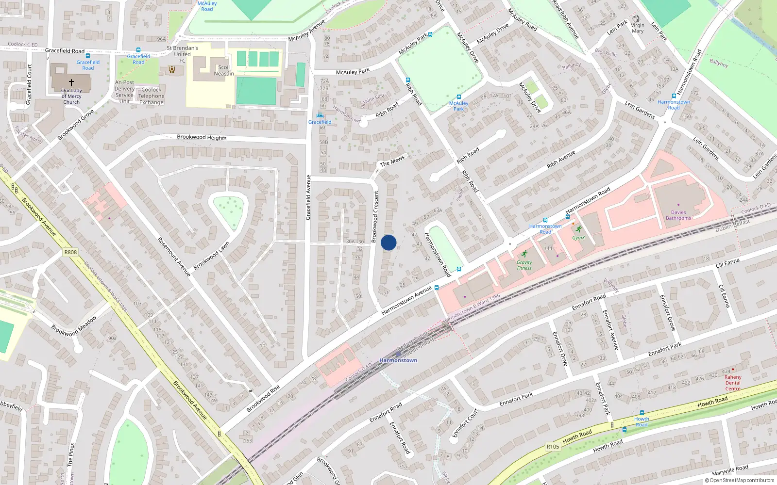 Overhead map showing the location of 35 Brookwood Crescent, Dublin 5