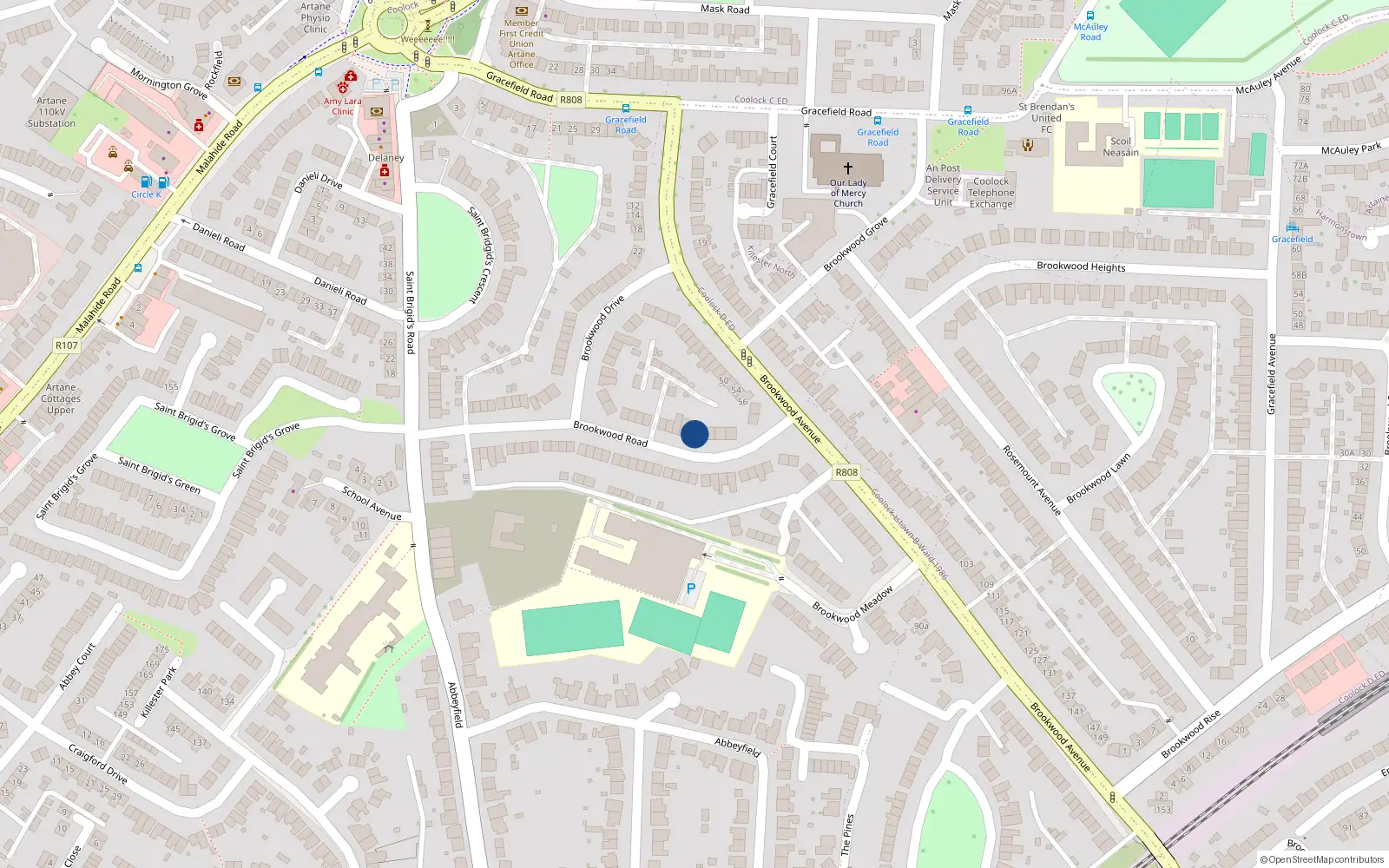 Overhead map showing the location of 35 Brookwood Road, Dublin 5