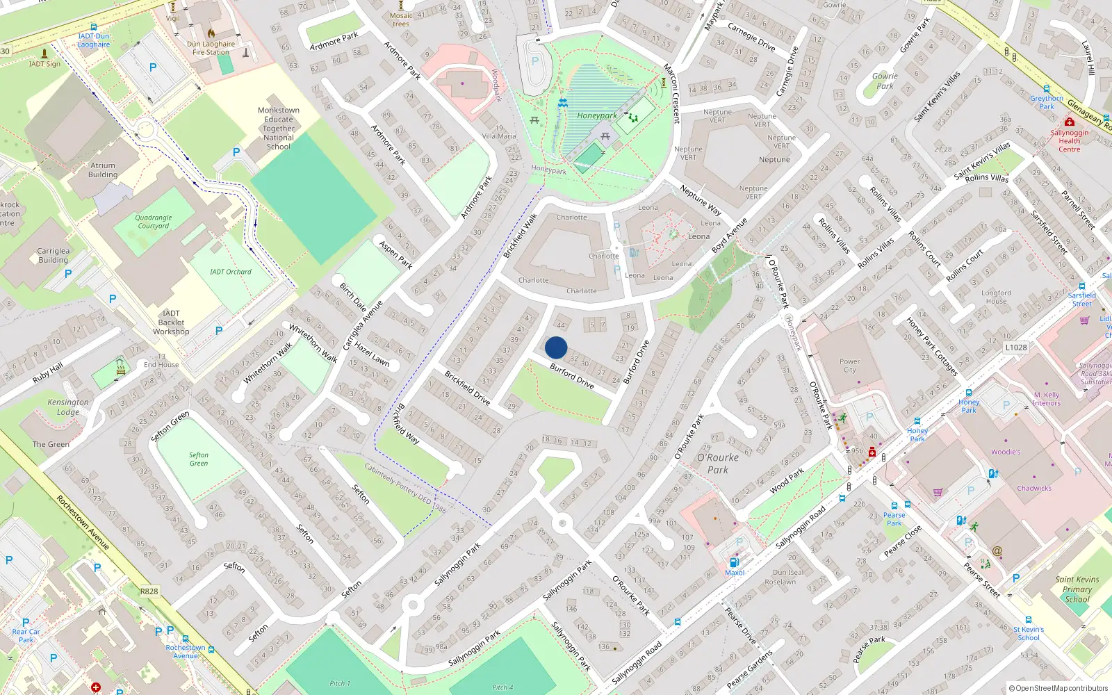 Overhead map showing the location of 35 Burford Drive, Dun Laoighaire