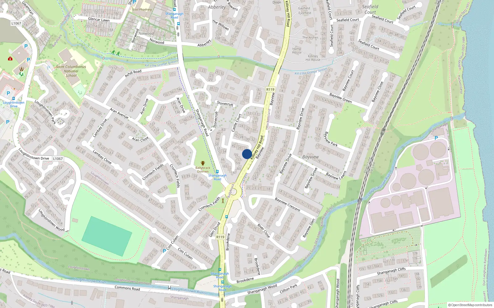 Overhead map showing the location of 35 Castle Court, Killiney, Dublin