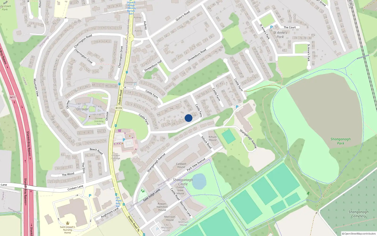 Overhead map showing the location of 35 Castle Farm, Shankill