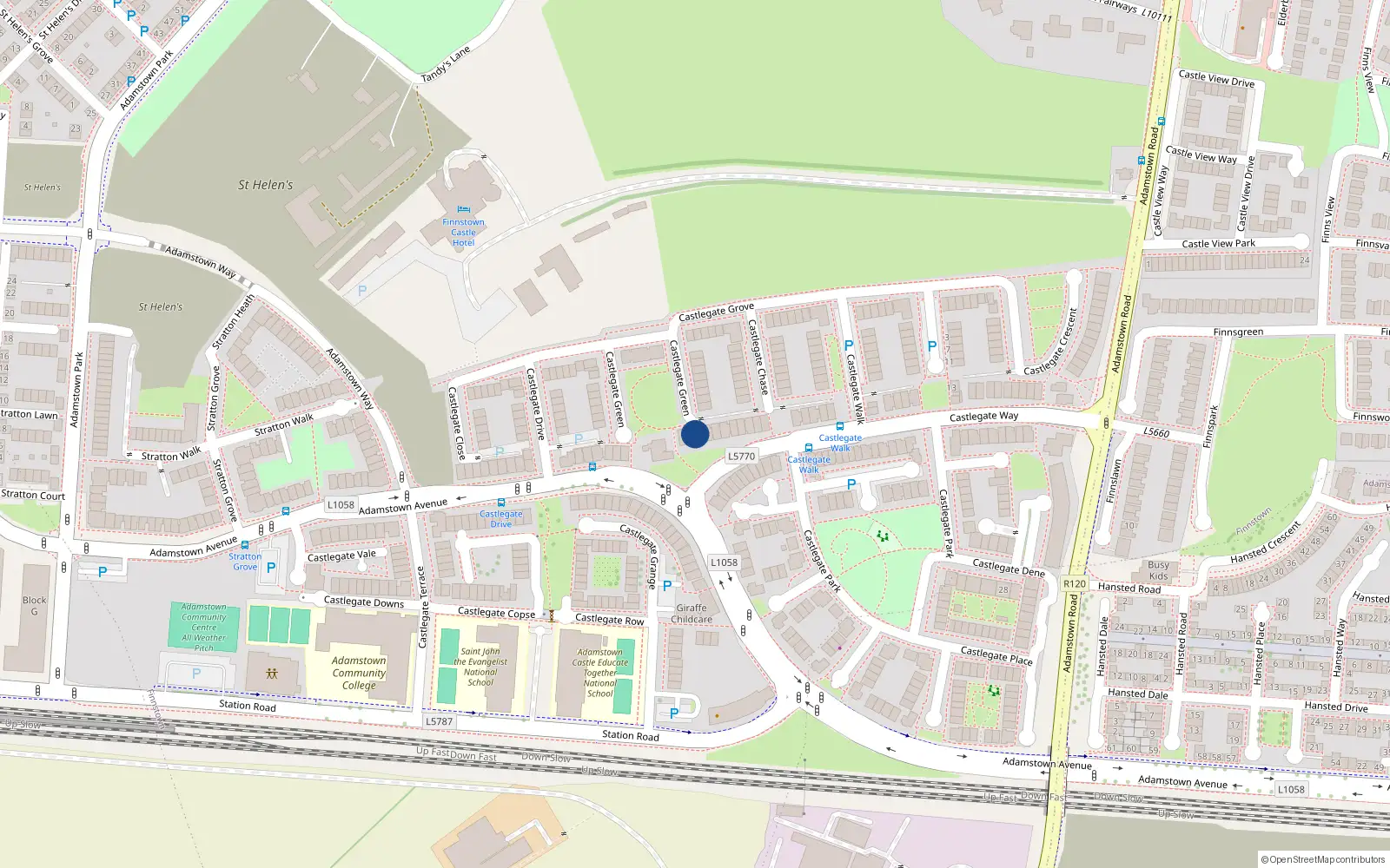 Overhead map showing the location of 35 Castlegate Green, Adamstown Castle, Adamstown
