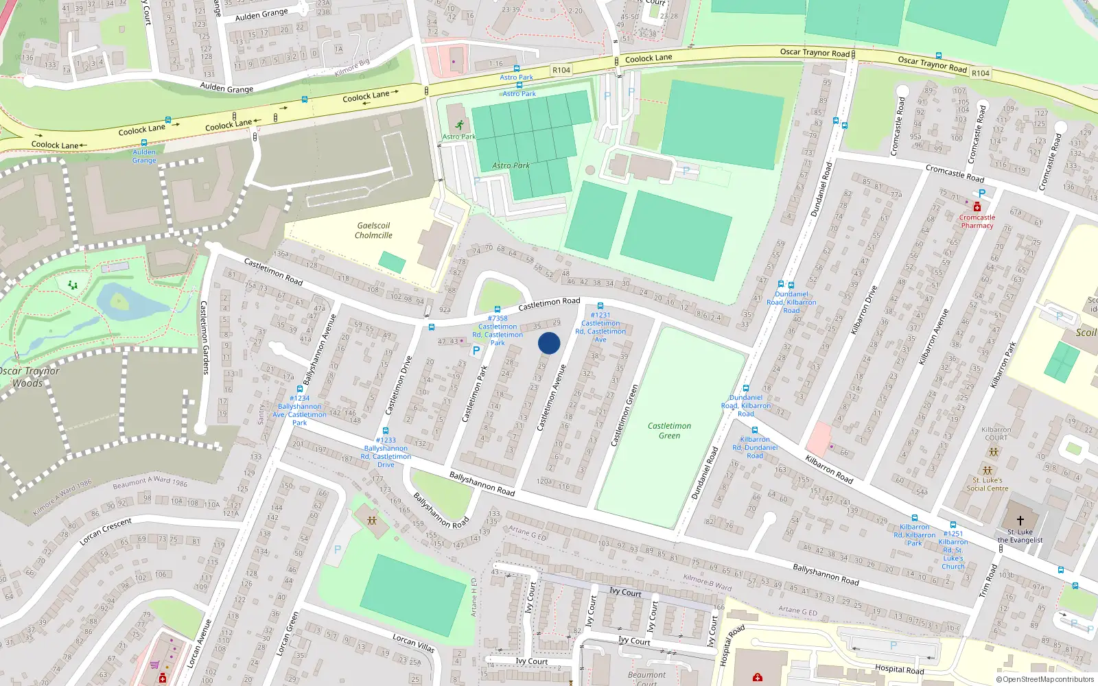 Overhead map showing the location of 35 Castletimon Avenue, Dublin 5