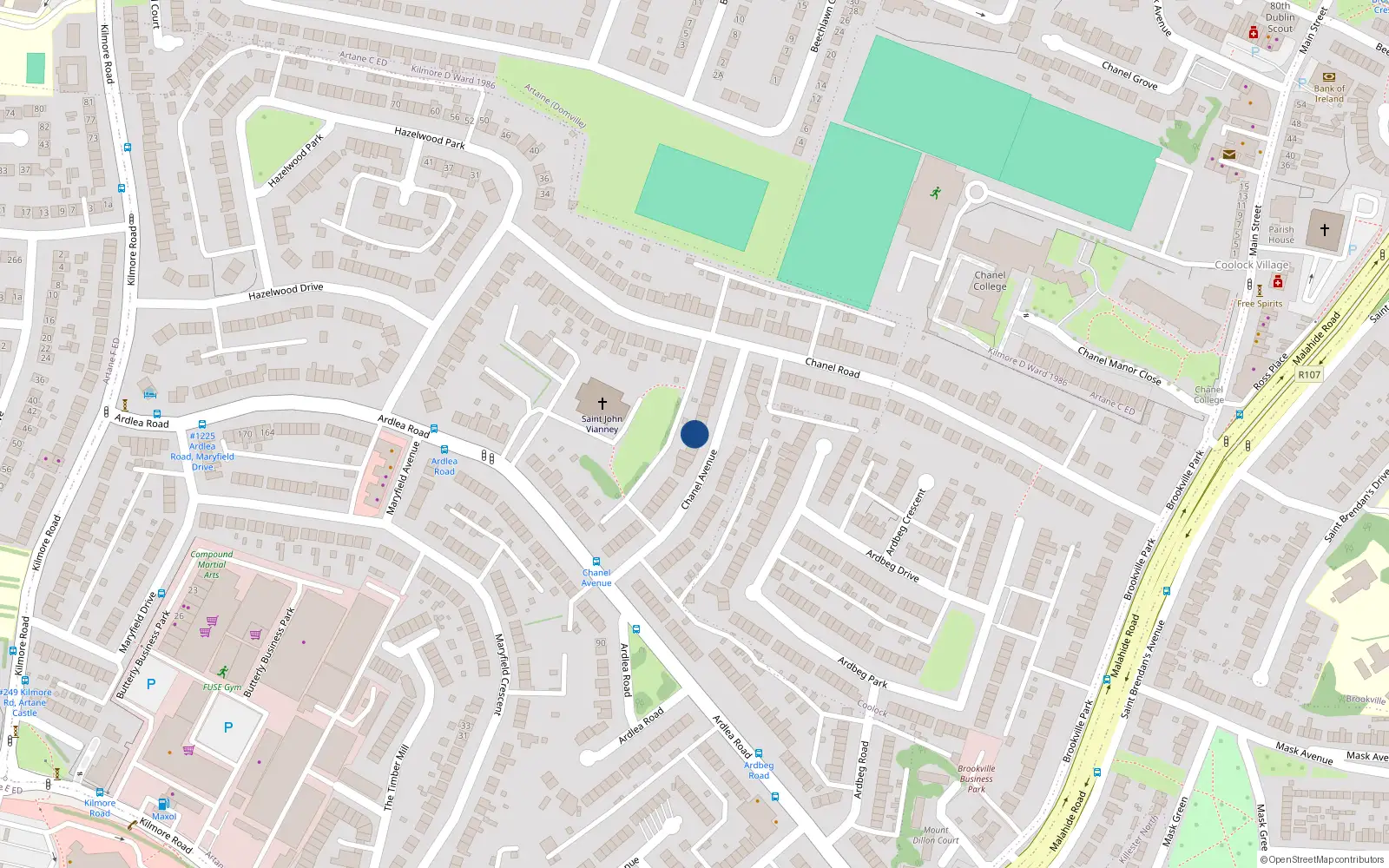 Overhead map showing the location of 35 Chanel Avenue, Dublin 5