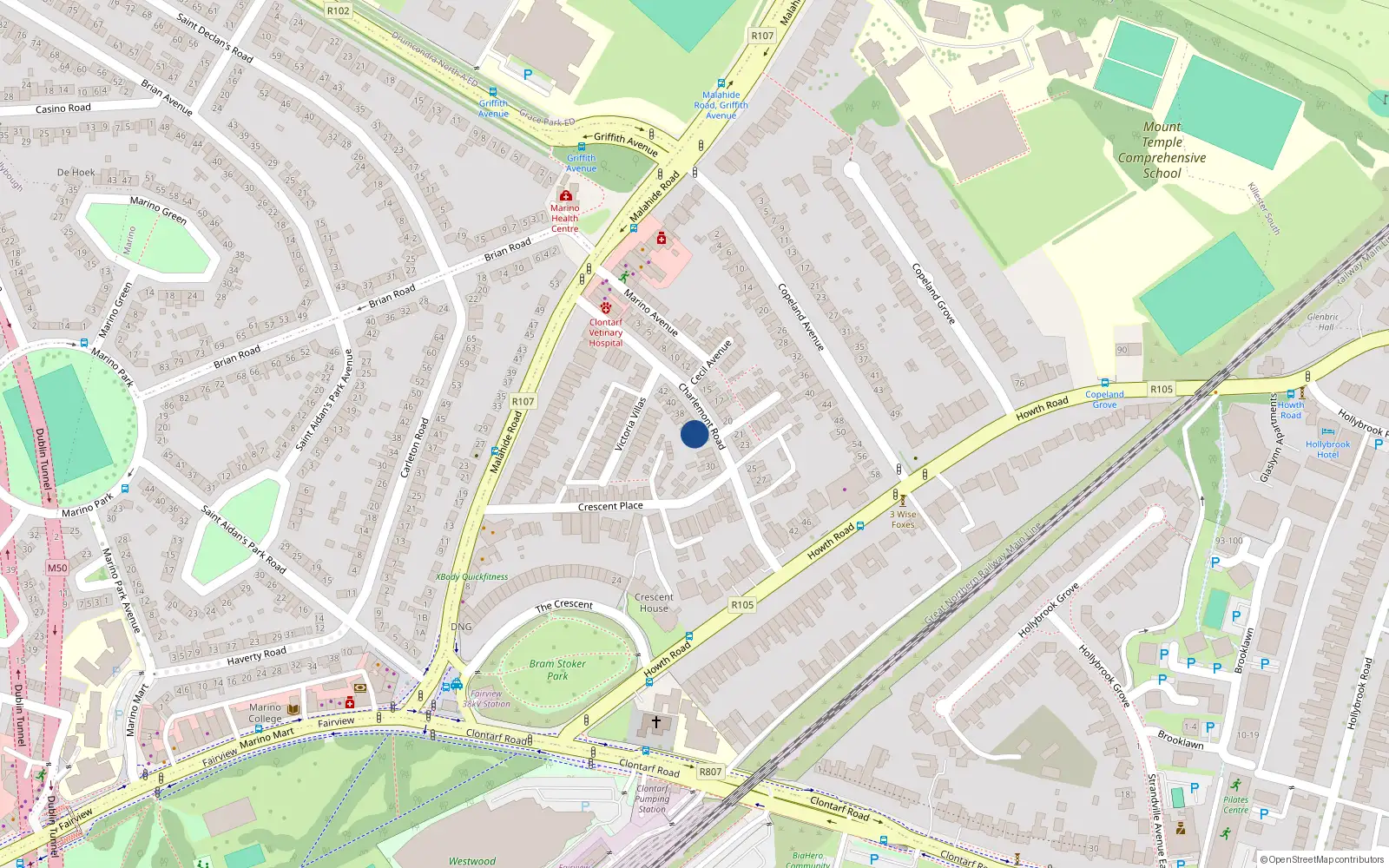 Overhead map showing the location of 35 Charlemont Road, Dublin 3