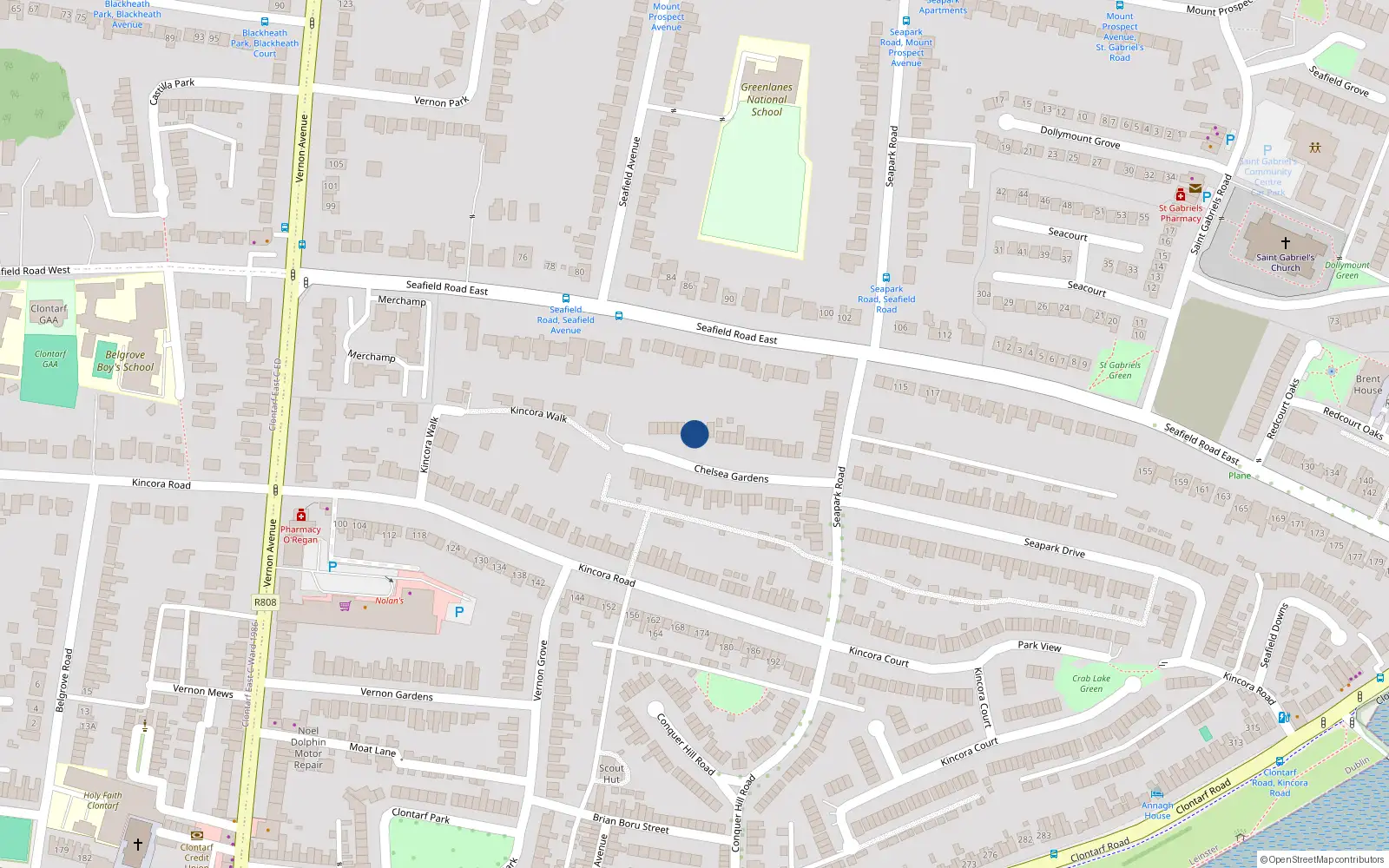 Overhead map showing the location of 35 Chelsea Gardens, Clontarf, Dublin 3