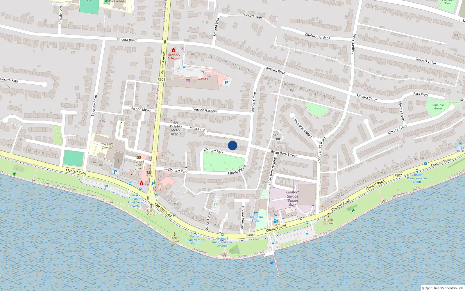 Overhead map showing the location of 35 Clontarf Park, Dublin 3