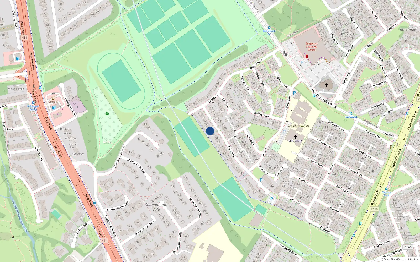 Overhead map showing the location of 35 Coolevin, Dublin