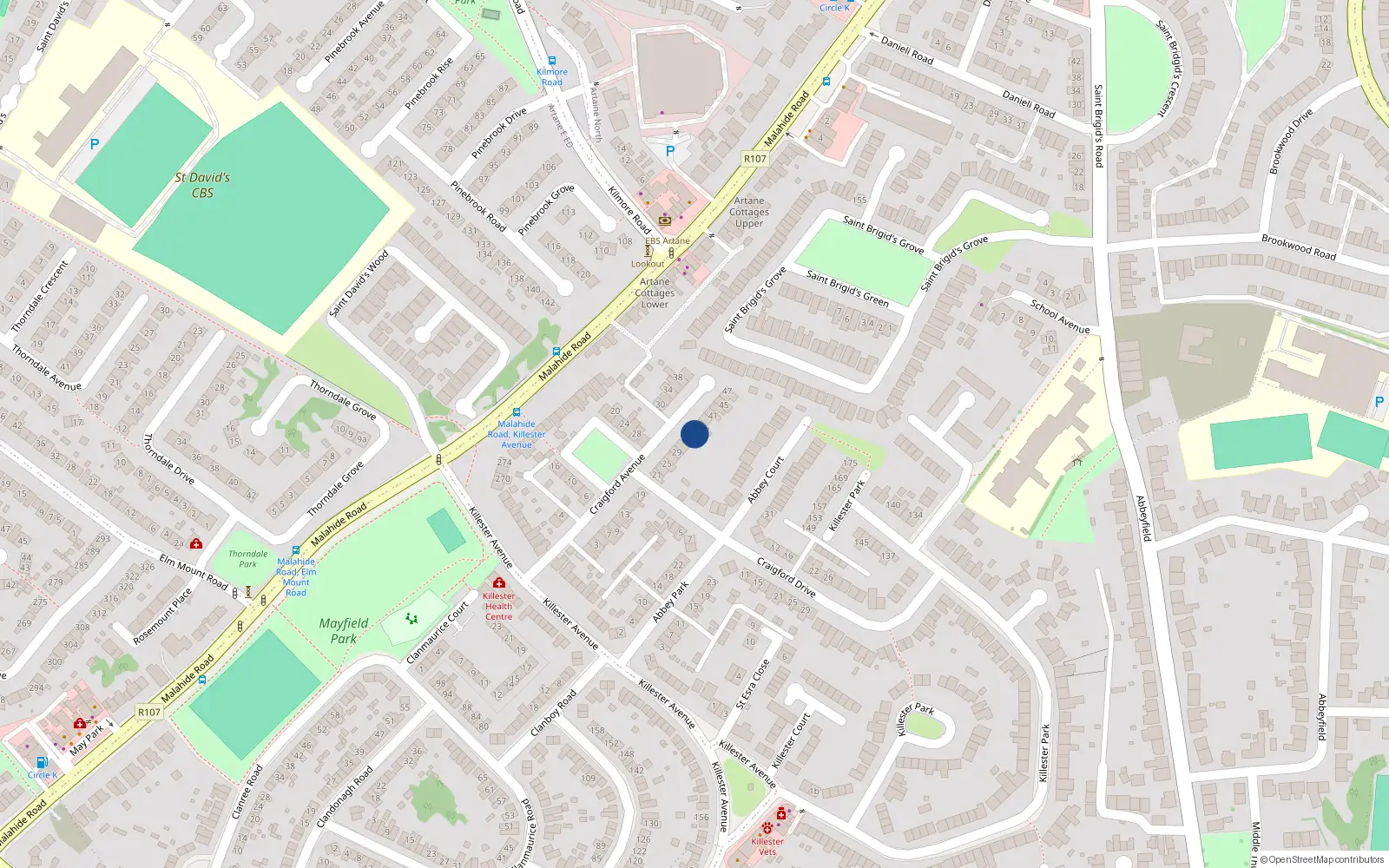 Overhead map showing the location of 35 Craigford Avenue, Dublin 5