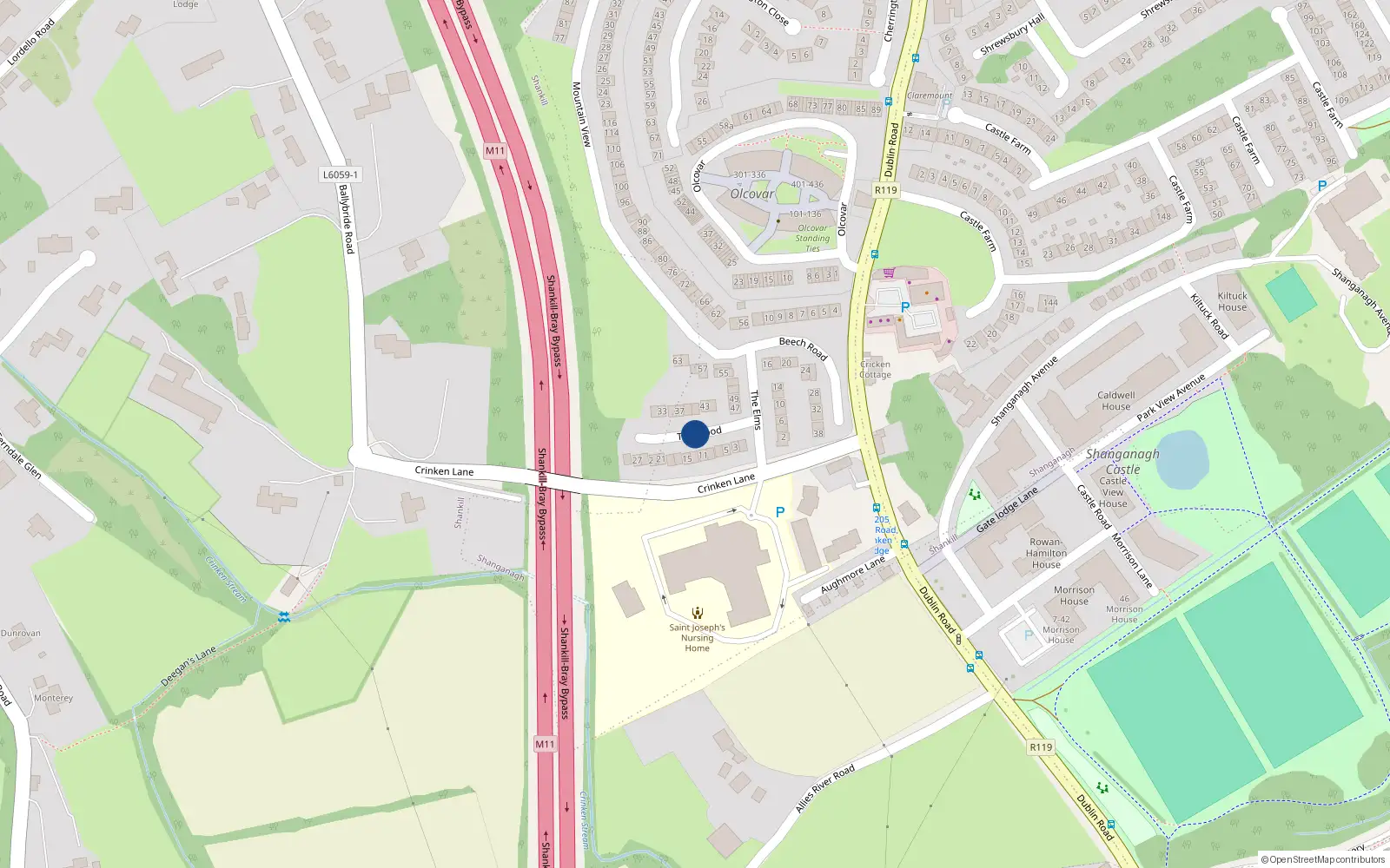 Overhead map showing the location of 35 Crinken Glen, The Wood, Shankhill