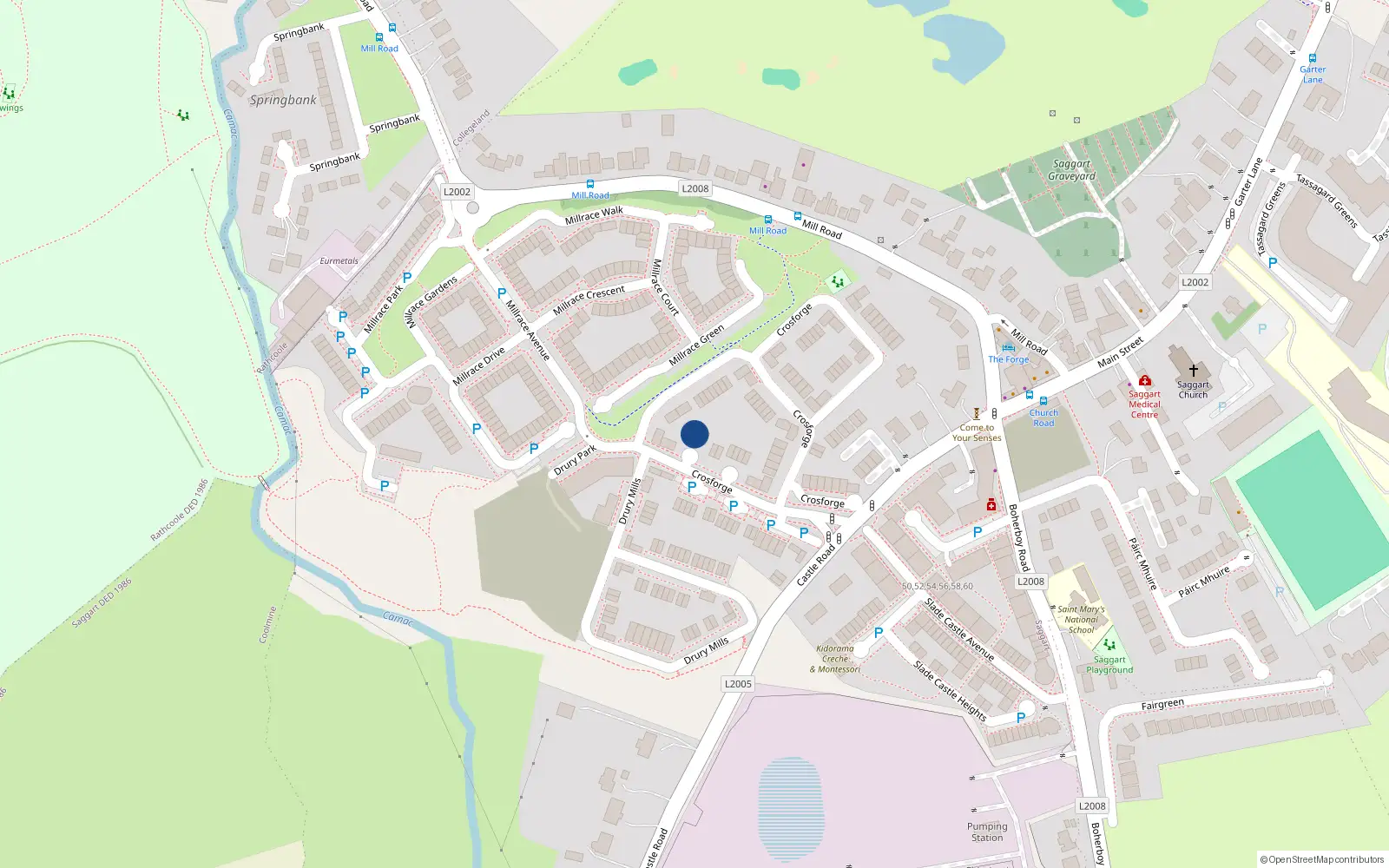 Overhead map showing the location of 35 Crosforge, Saggart