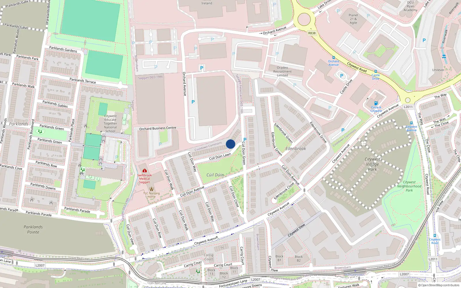 Overhead map showing the location of 35 Cúil Dúin Lawn, Citywest