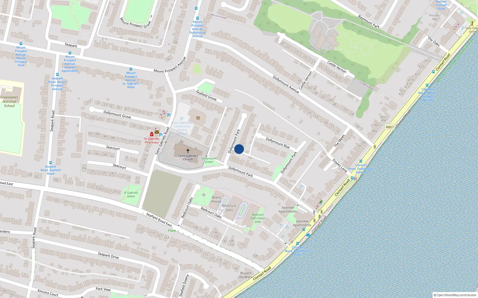 Overhead map showing the location of 35 Dollymount Park, Dublin 3