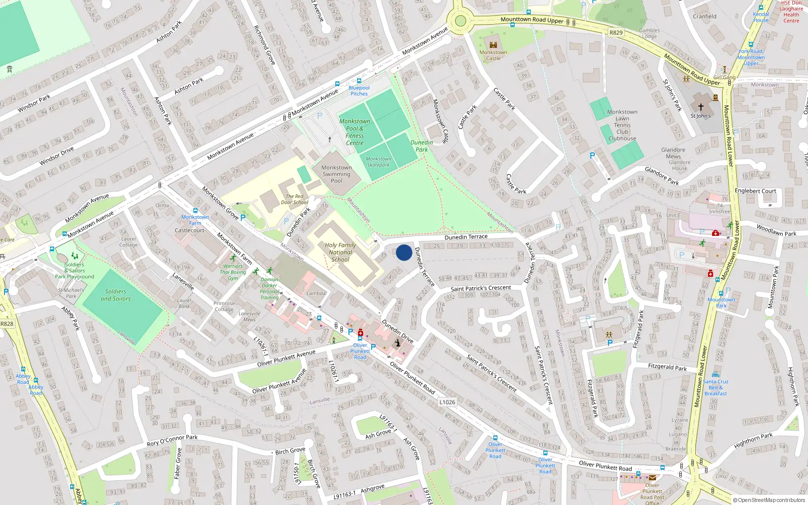 Overhead map showing the location of 35 Dunedin Terrace, Dun Laoghaire, Dublin