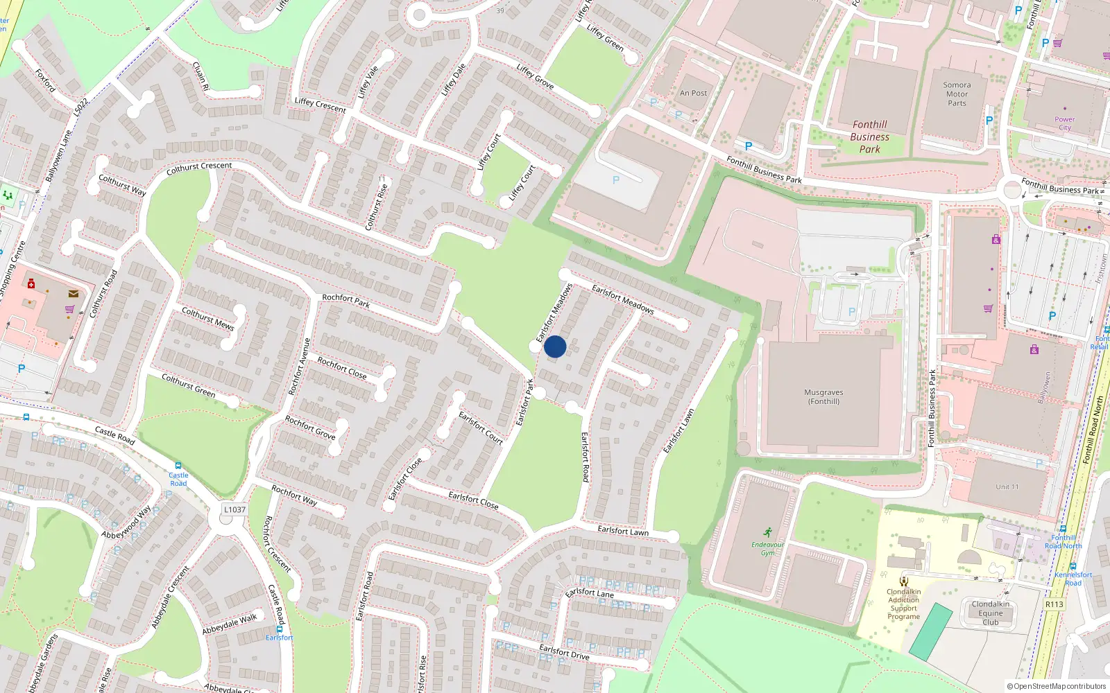 Overhead map showing the location of 35 Earlsfort Meadows, Lucan