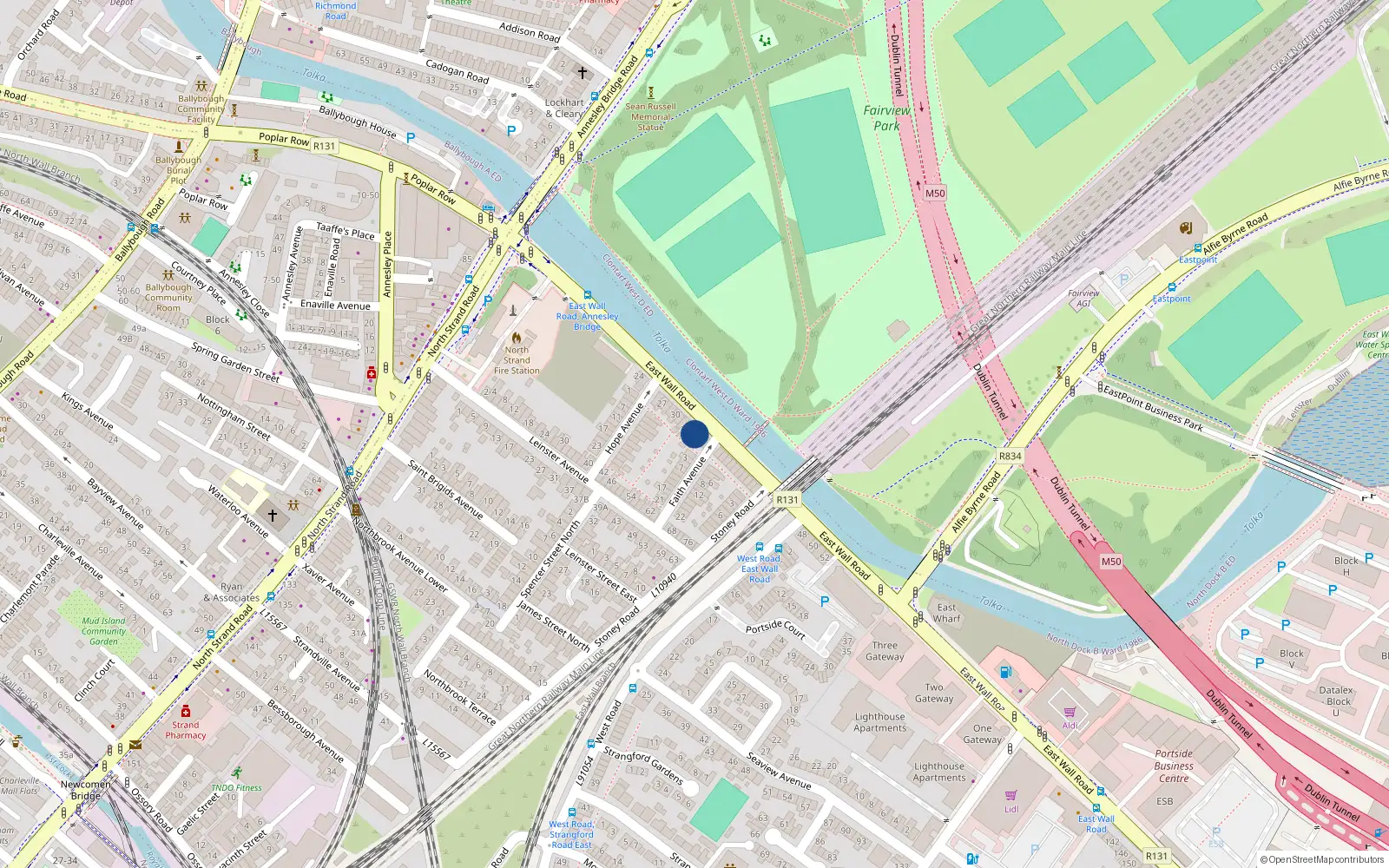 Overhead map showing the location of 35 East Wall Road, Dublin 3