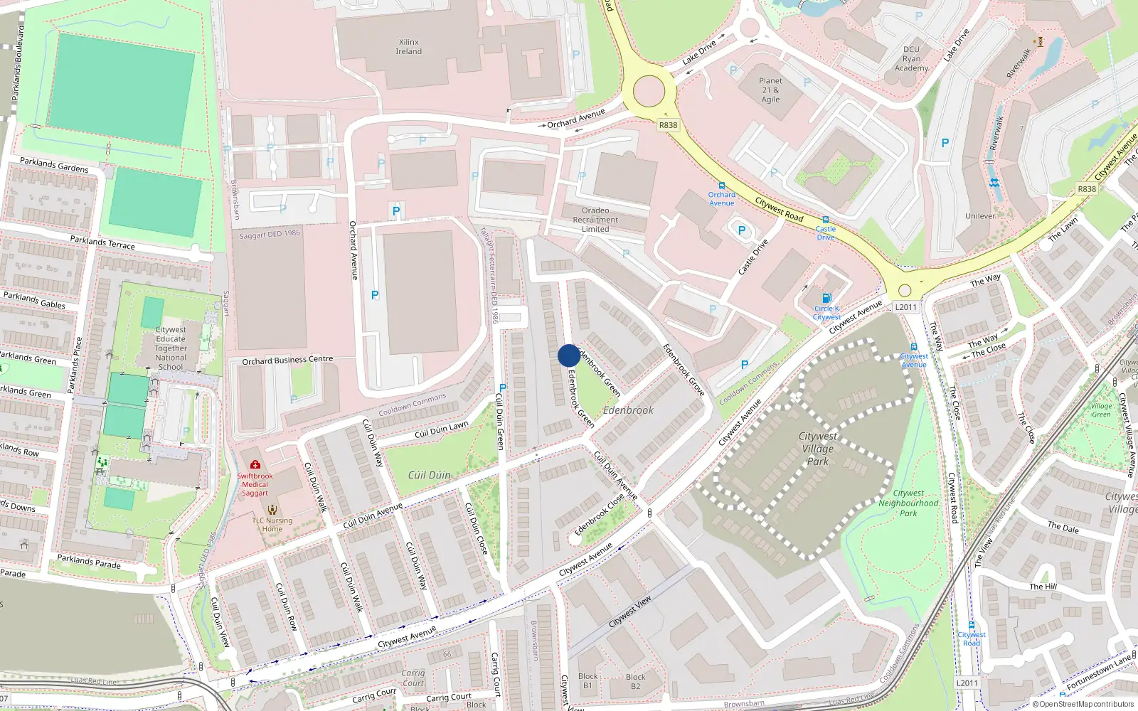 Overhead map showing the location of 35 Edenbrook Green, Cooldown Commons