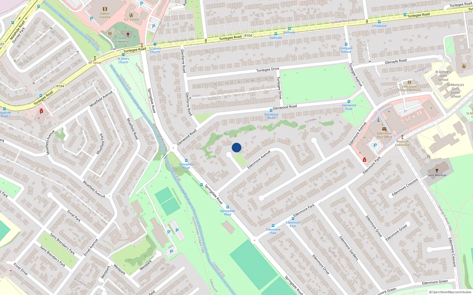 Overhead map showing the location of 35 Edenmore Avenue, Raheny, Dublin 5