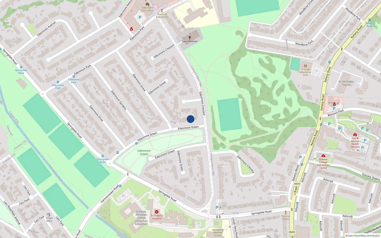 Overhead map showing the location of 35 Edenmore Green, Dublin 5