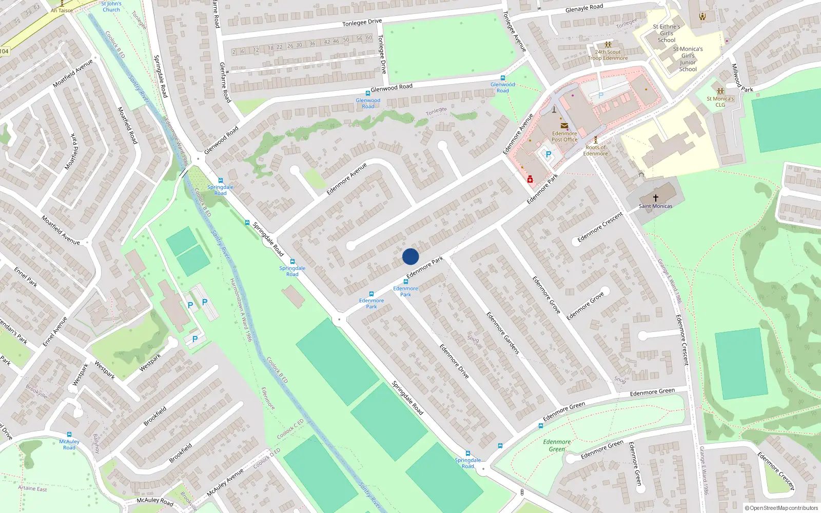 Overhead map showing the location of 35 Edenmore Park, Raheny, Dublin 5