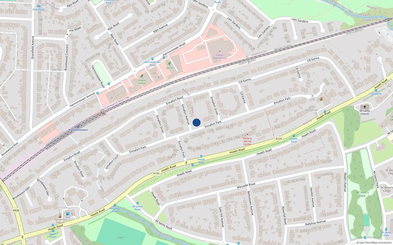 Overhead map showing the location of 35 Ennafort Park, Dublin 5