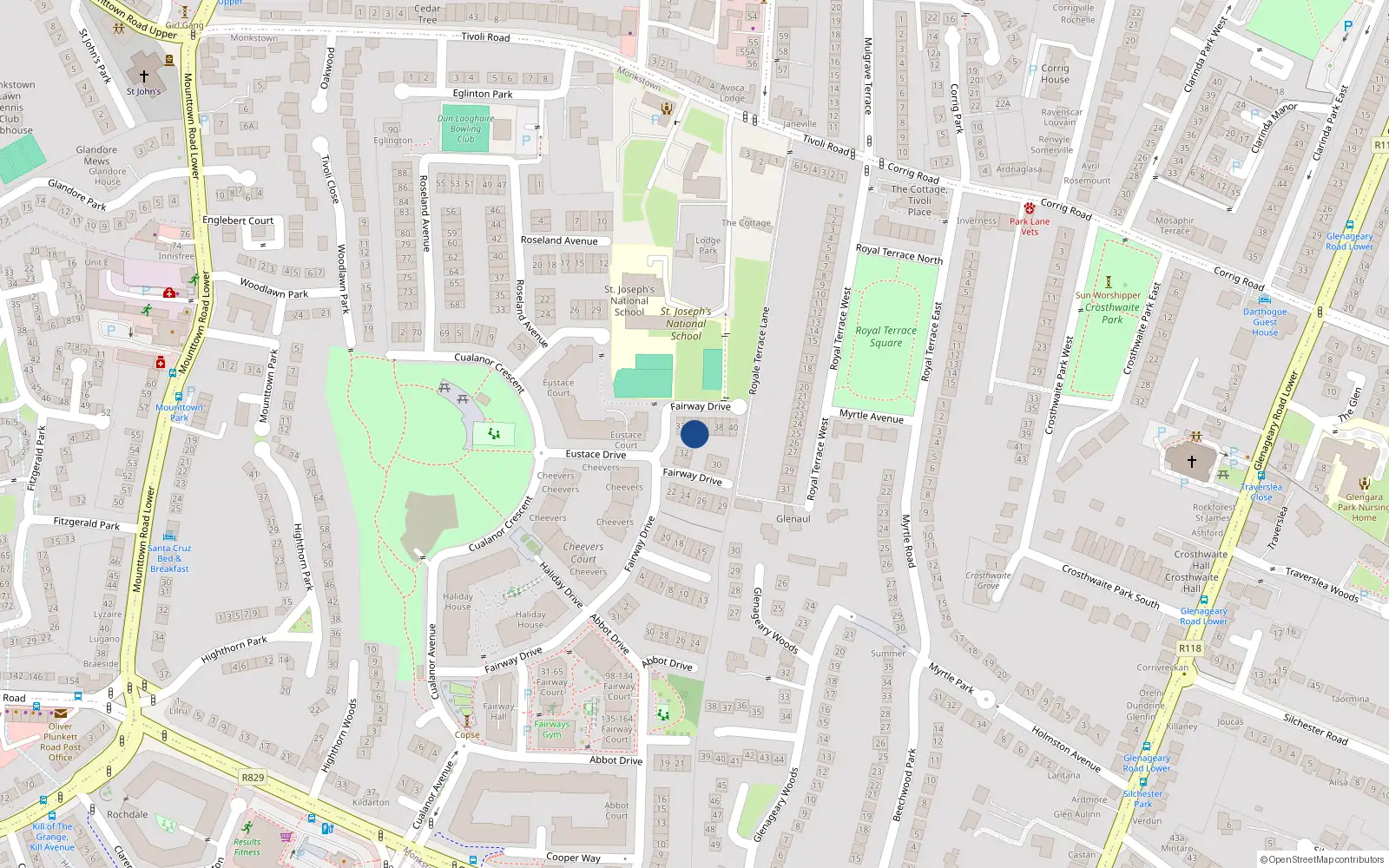 Overhead map showing the location of 35 Fairway Drive, Cualanor