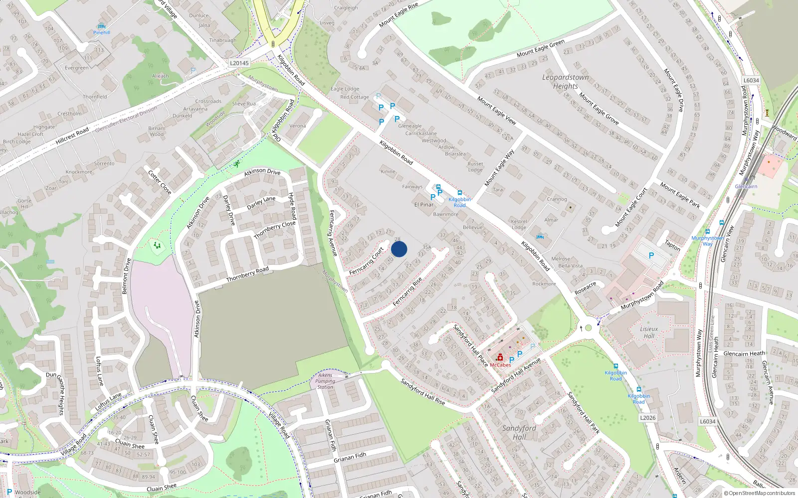 Overhead map showing the location of 35 Fernleigh, Sandyford