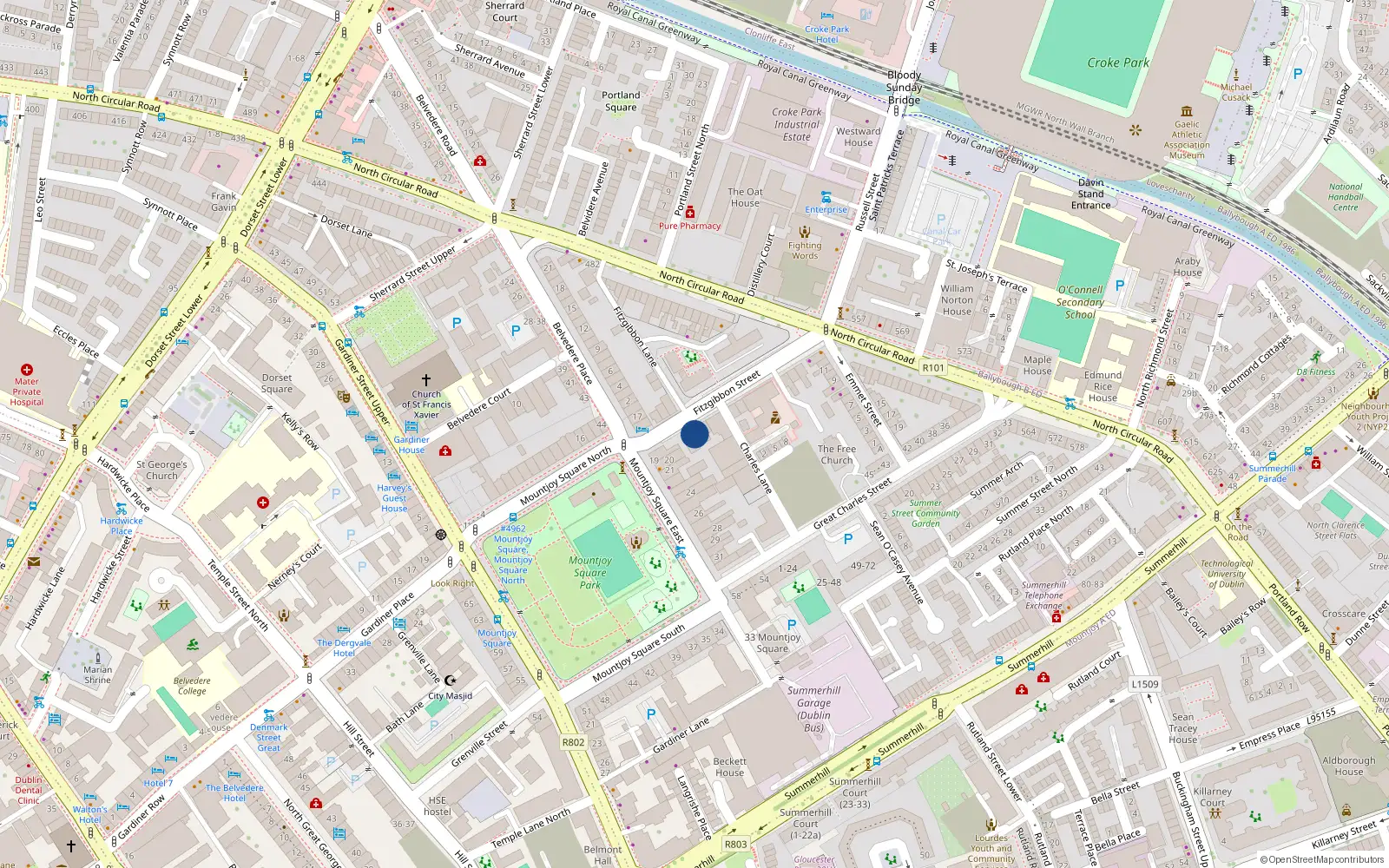 Overhead map showing the location of 35 Fitzgibbon Street, Dublin 1