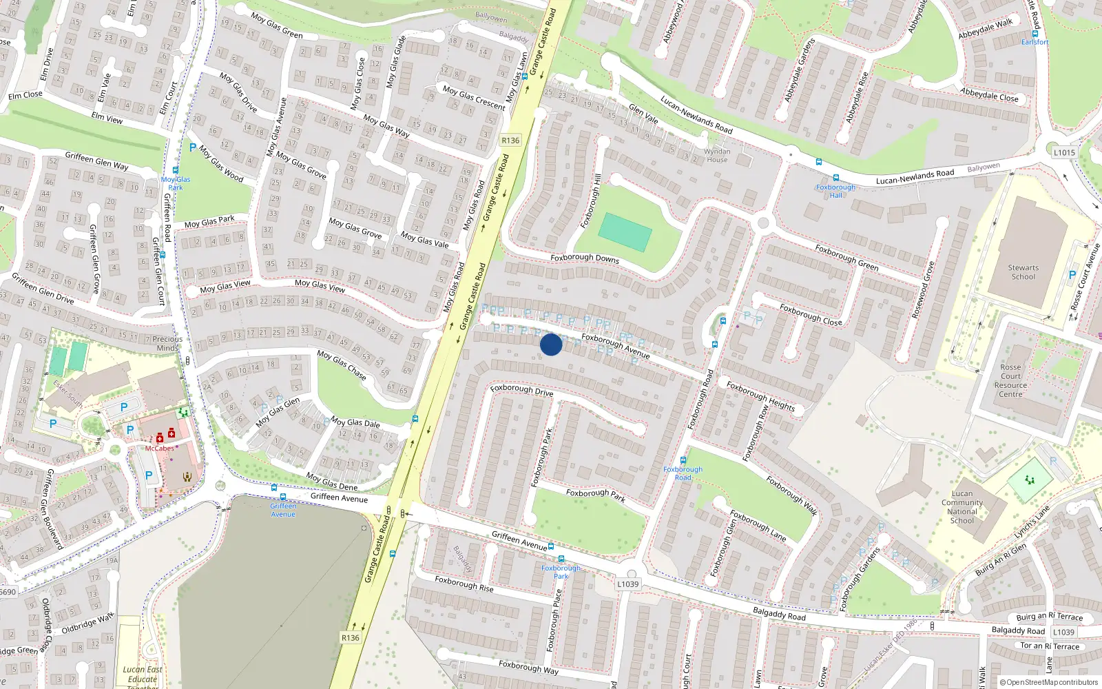 Overhead map showing the location of 35 Foxborough Avenue, Lucan