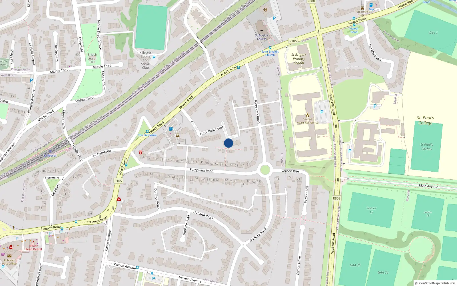 Overhead map showing the location of 35 Furry Park Court, Dublin 5
